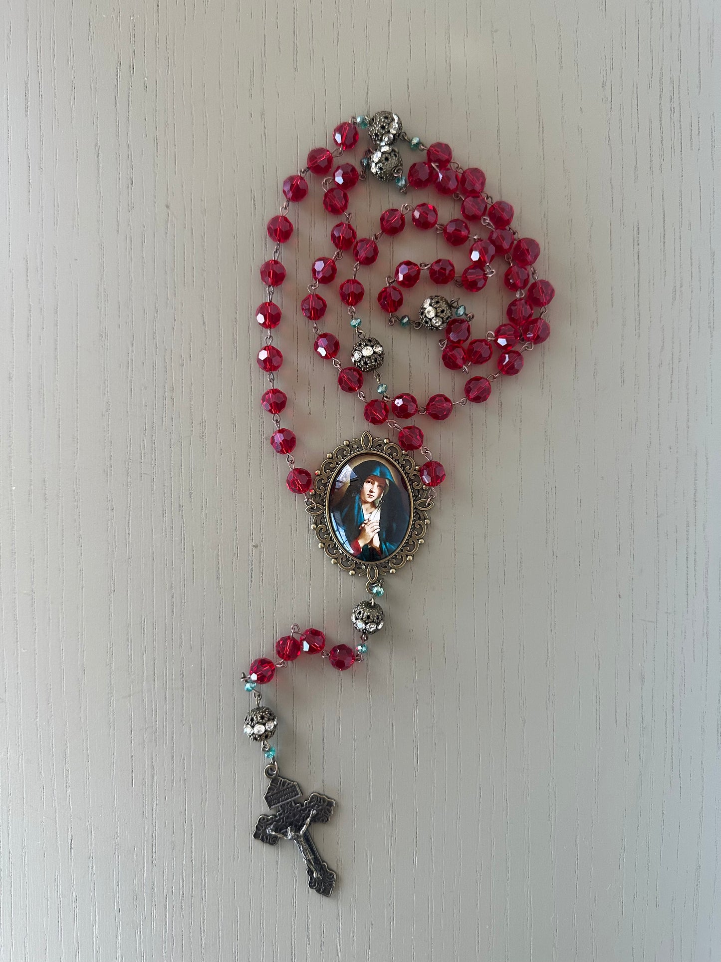 rosary beads - large handmade czech glass & zircon bead