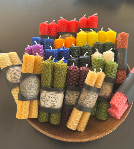 goddess intention candles -                    rolled coloured beeswax                                  1 pair