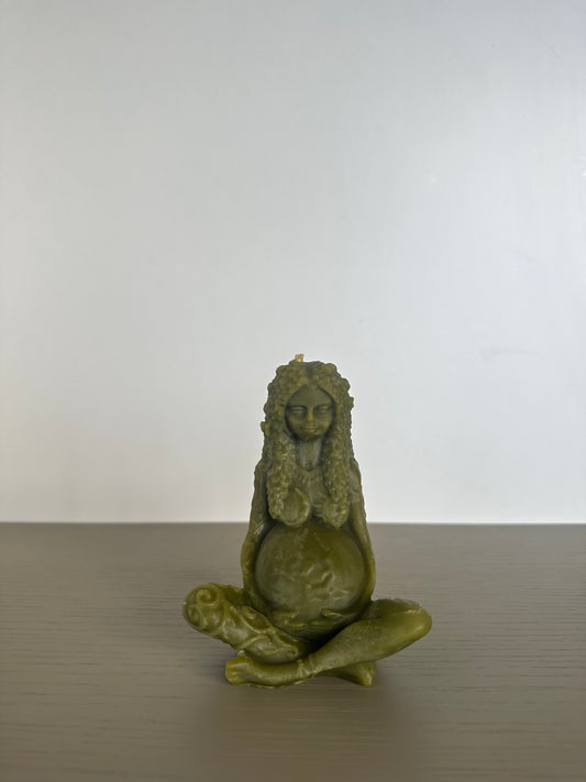gaia goddess -                      beeswax candle                      green
