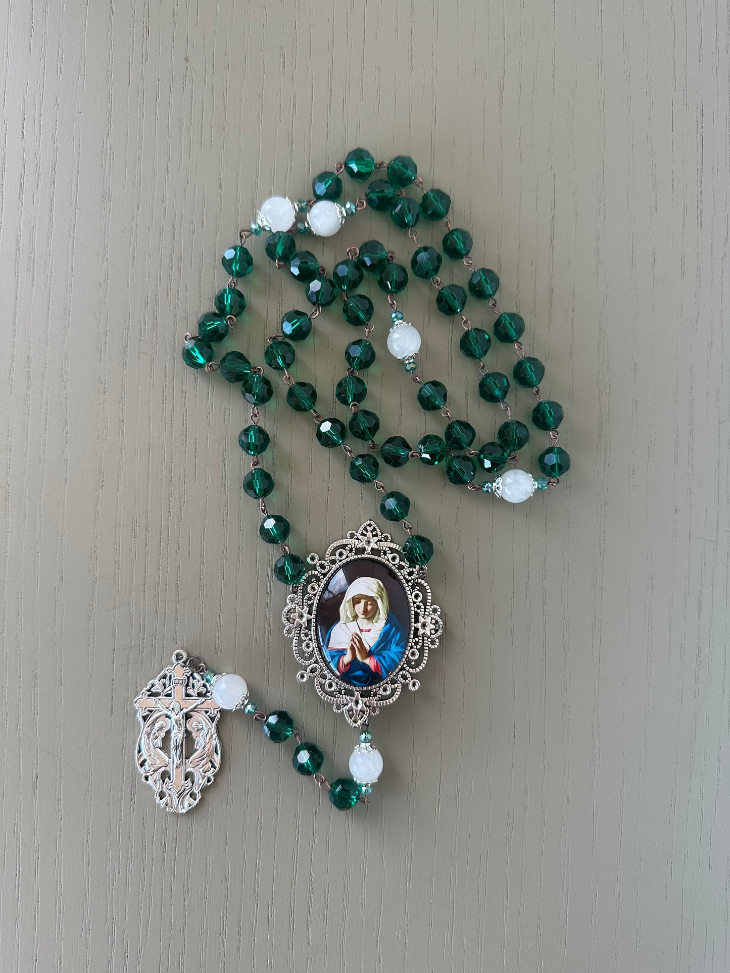 rosary beads - large handmade czech glass & moonstone